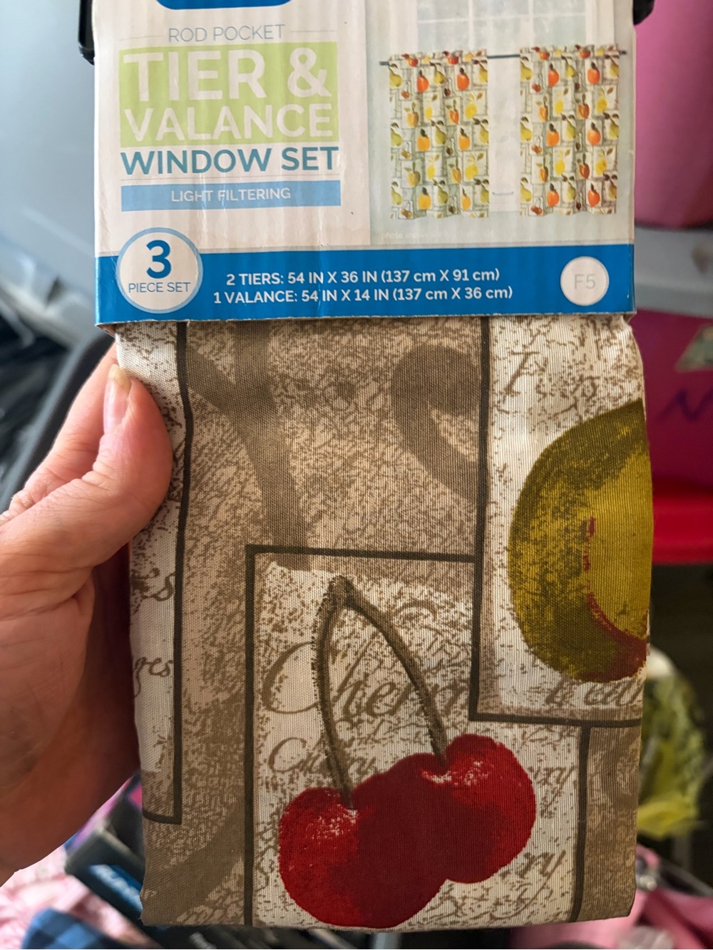 Mainstays Red Cherry Print Kitchen Window Curtain Set